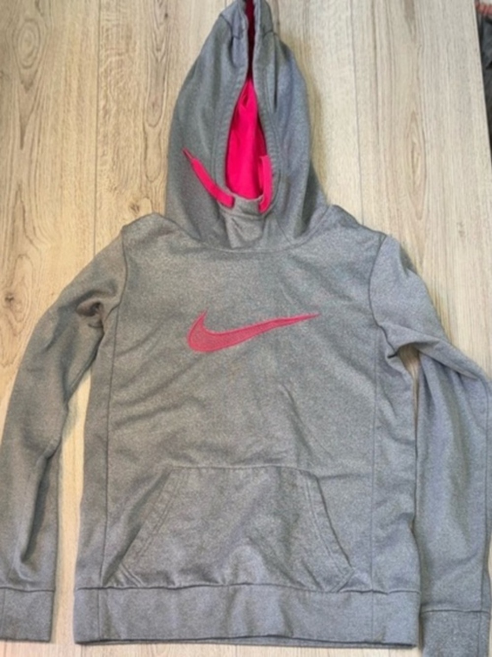 Nike Gray Hoodie with Pink Swoosh and Pink Lined Hood